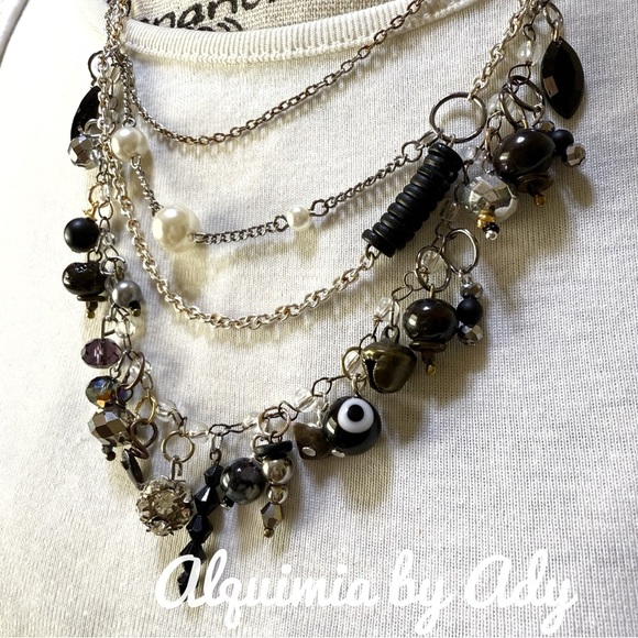 Alquimia Black and Silver Cascading Necklace - Picture 1 of 7
